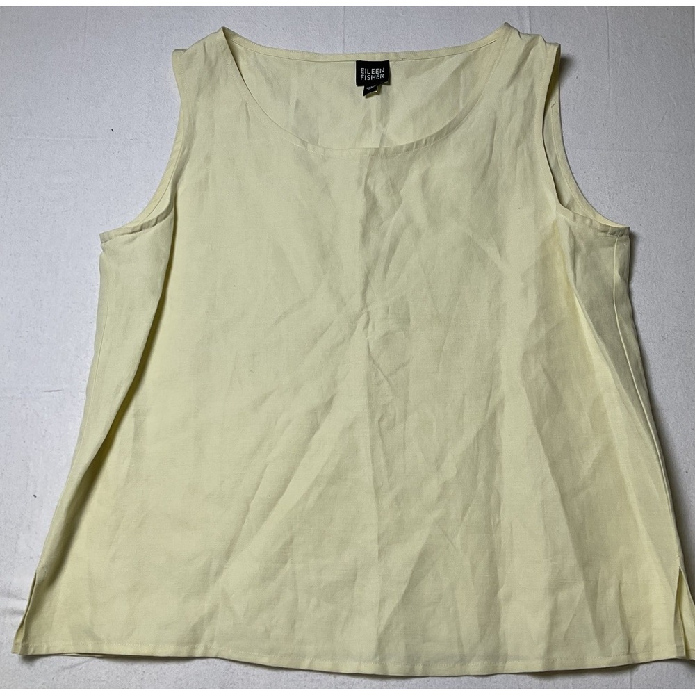 Eileen Fisher Women Pale Yellow Silk And Linen Sleeveless Top Business Sz M 591